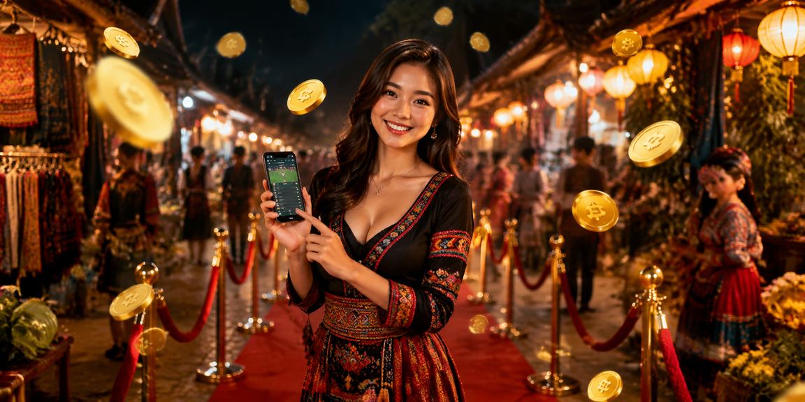 Người dùng tại Sapa truy cập casino di động trong không khí chợ đêm núi rừng thơ mộng